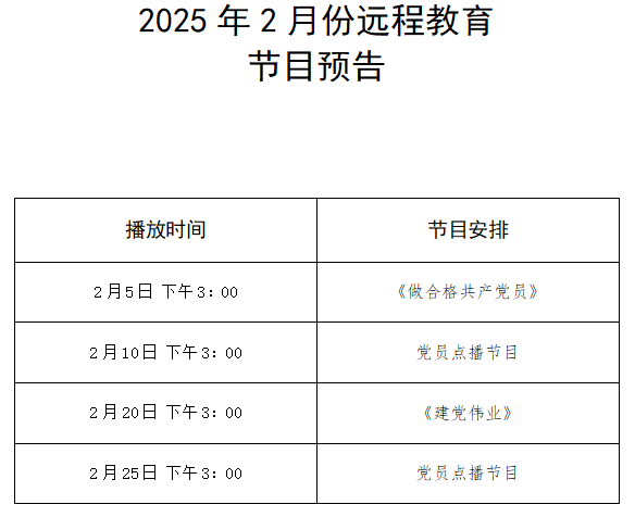二〇二五年二月份遠(yuǎn)程教育播放計(jì)劃